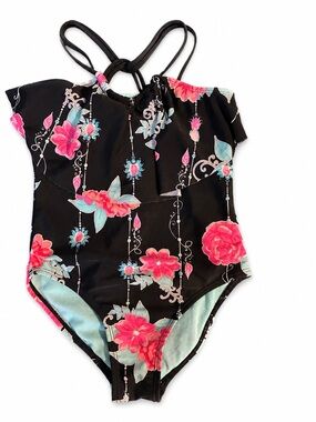 Wonder Nation Girl’s XS Black One Piece Swim Suit